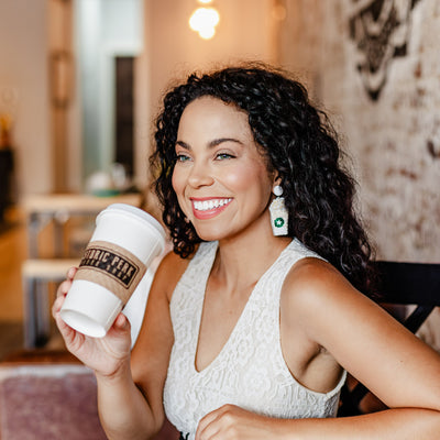 Beaded White Coffee Cup Earrings