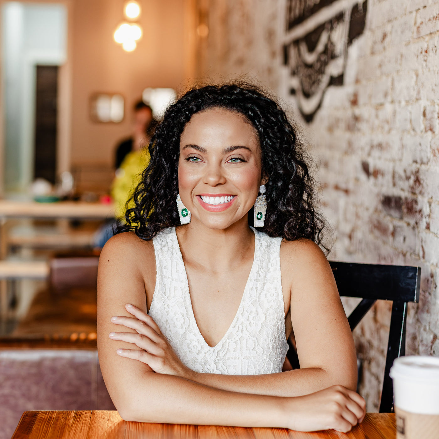 Beaded White Coffee Cup Earrings