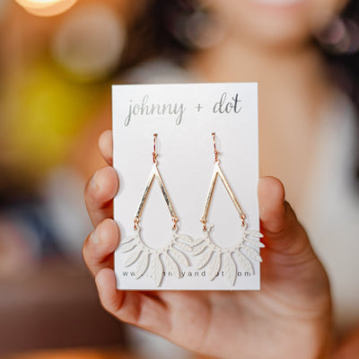 Matte White Leaf Dangle Earrings