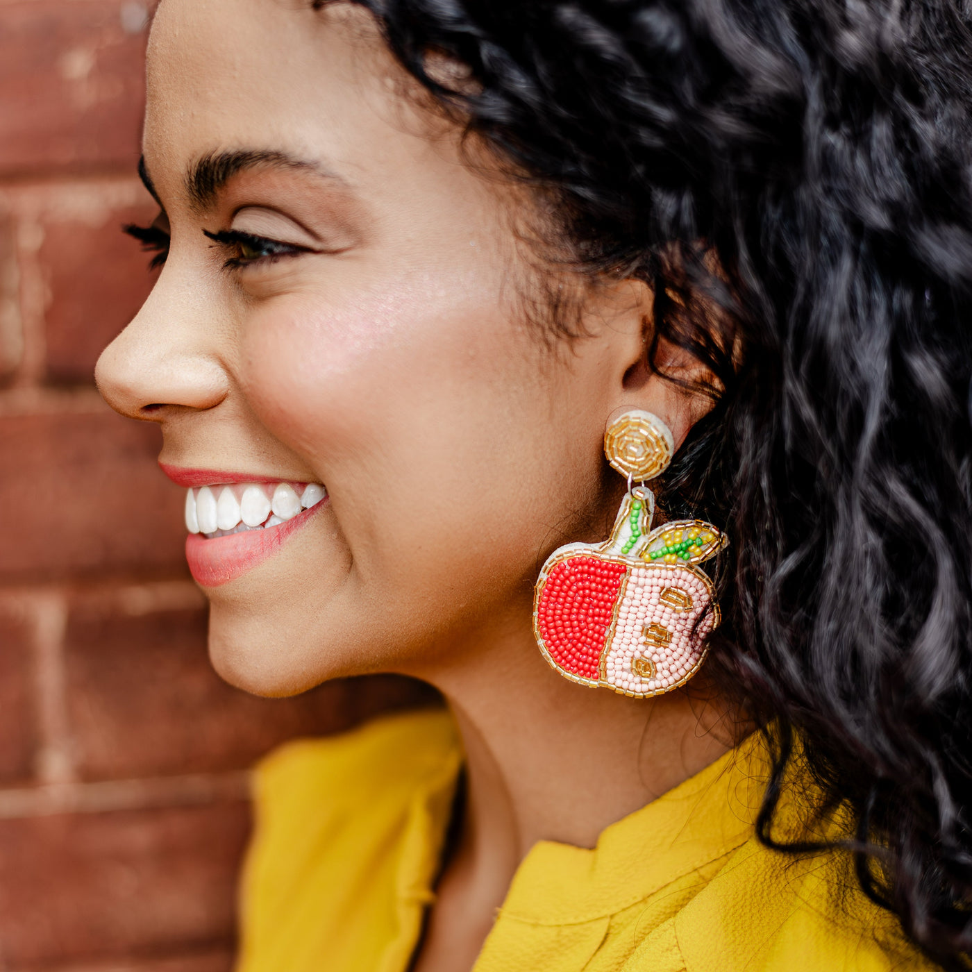 Beaded Apple Teacher earrings.