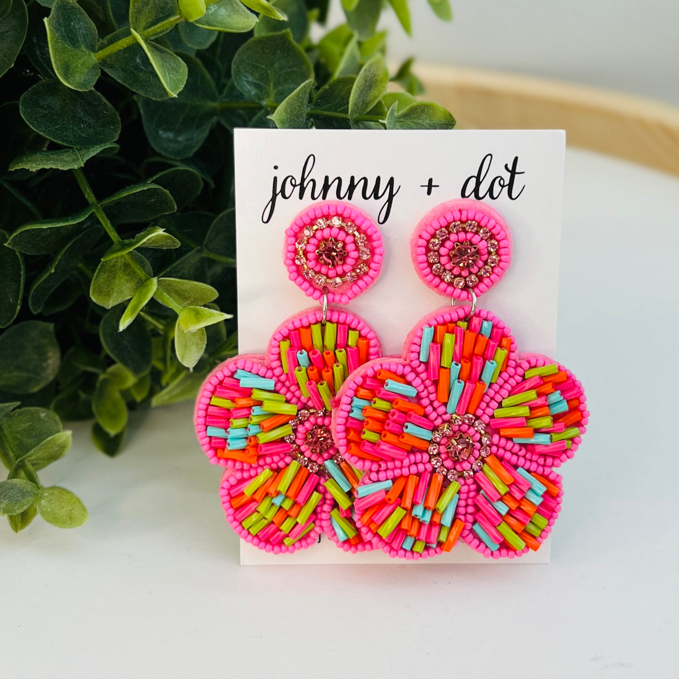 Beaded Pink Floral Sprinkle Earrings