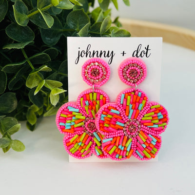 Beaded Pink Floral Sprinkle Earrings