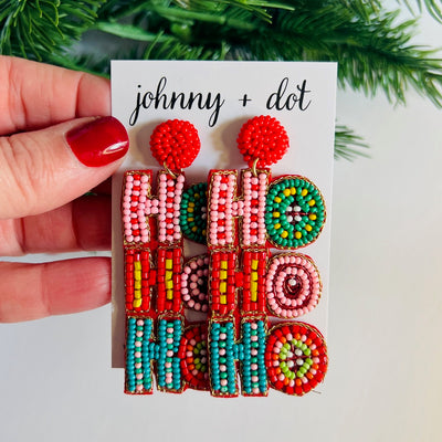 Beaded Ho Ho Ho Christmas Earrings