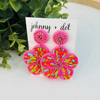 Beaded Pink Floral Sprinkle Earrings