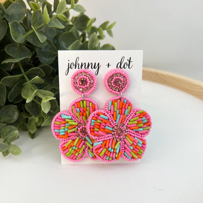 Beaded Pink Floral Sprinkle Earrings