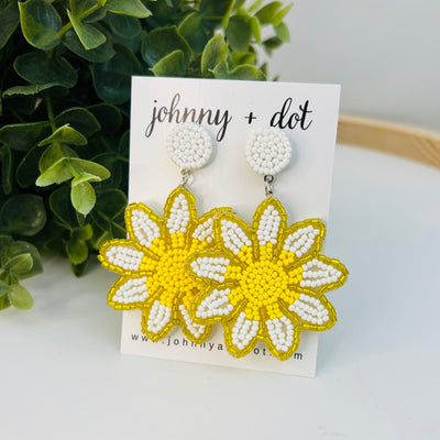 Beaded White Daisy Delight Earrings