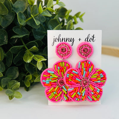 Beaded Pink Floral Sprinkle Earrings