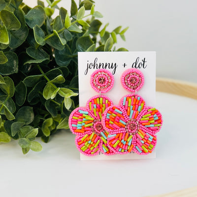 Beaded Pink Floral Sprinkle Earrings