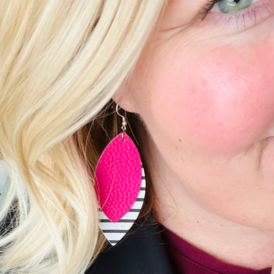 Striped Leaf Shaped Faux Leather Earrings