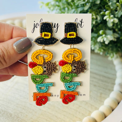 Beaded Gobble Thanksgiving Earrings