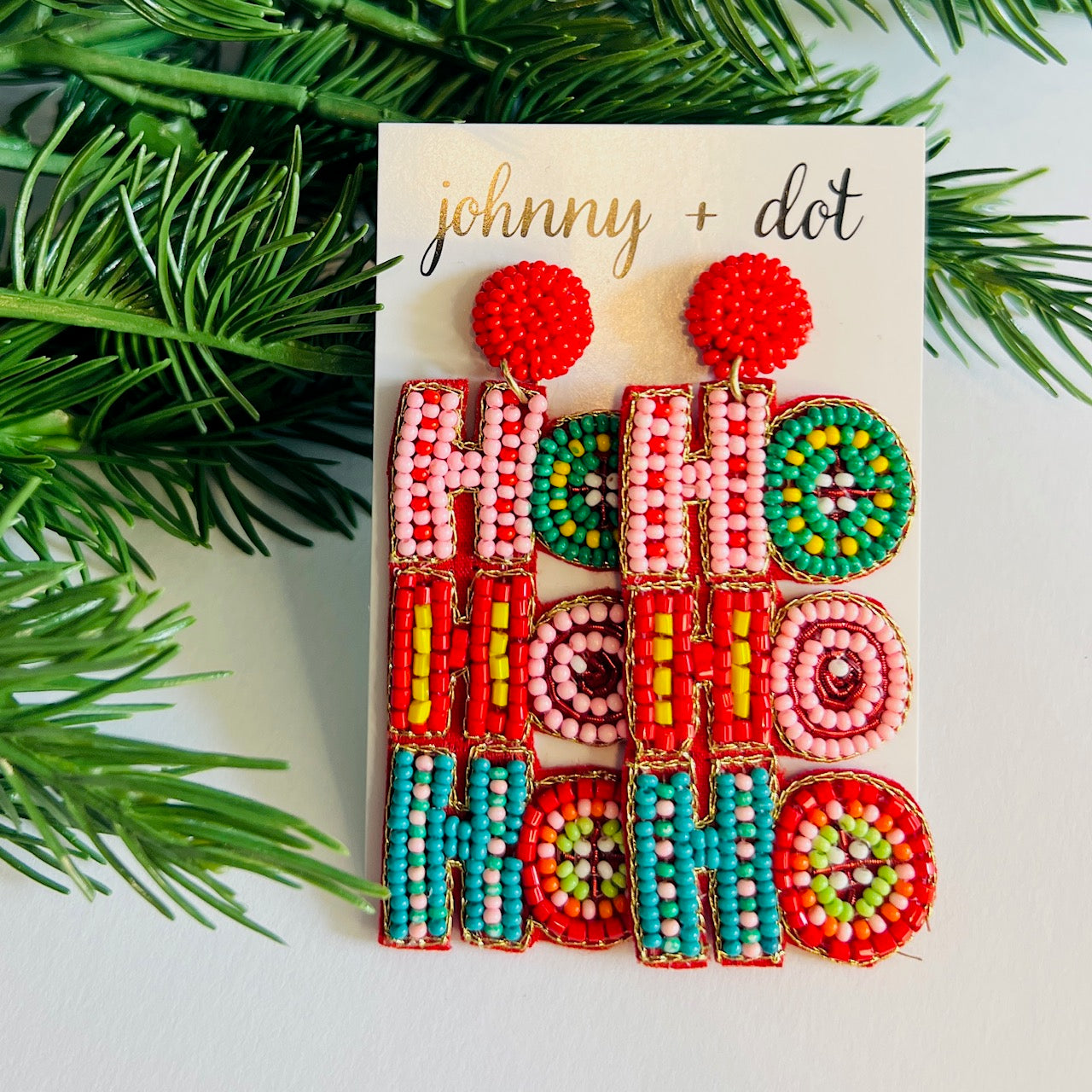 Beaded Ho Ho Ho Christmas Earrings