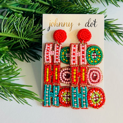Beaded Ho Ho Ho Christmas Earrings