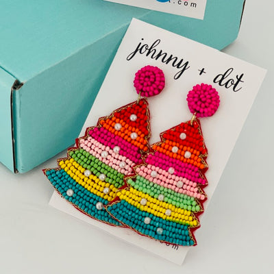 Janie's Deals: Beaded Rainbow Christmas Tree Earrings