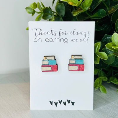 Wooden Book Stud Earrings