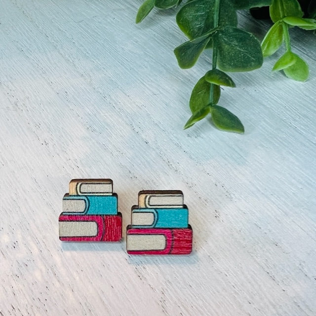 Wooden Book Stud Earrings