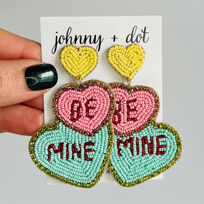 Beaded Be Mine Heart Earrings