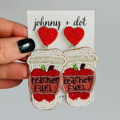 Beaded Teacher Fuel Coffee Cup Earrings