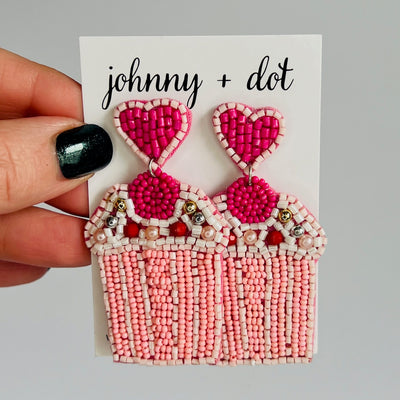 Beaded Pink Cupcake Earrings