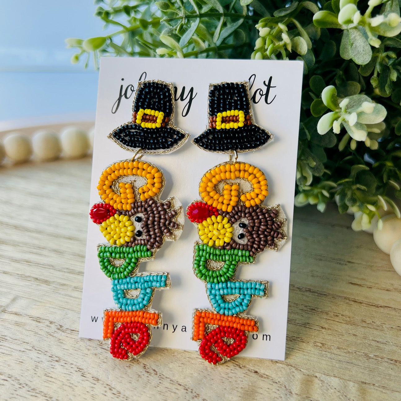 Beaded Gobble Thanksgiving Earrings