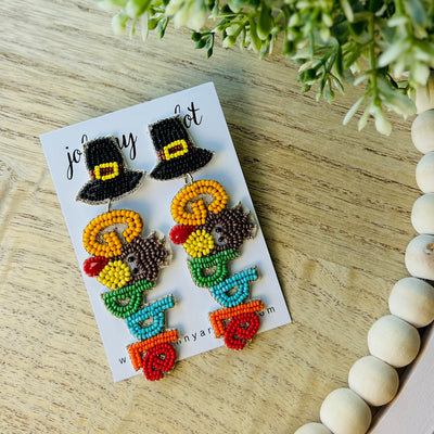 Beaded Gobble Thanksgiving Earrings