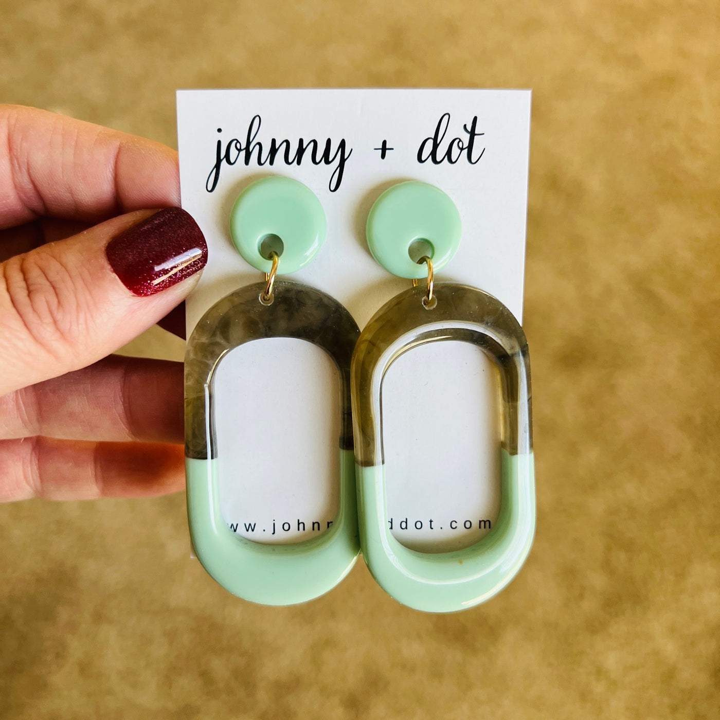 Mint Green and Gold Link Earrings