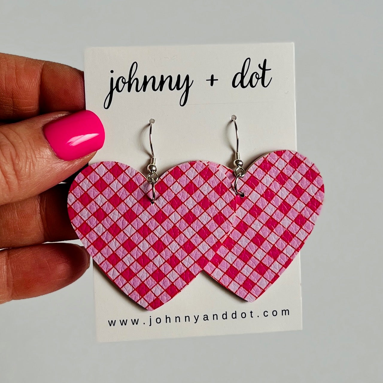 Pink Gingham Heart Earrings