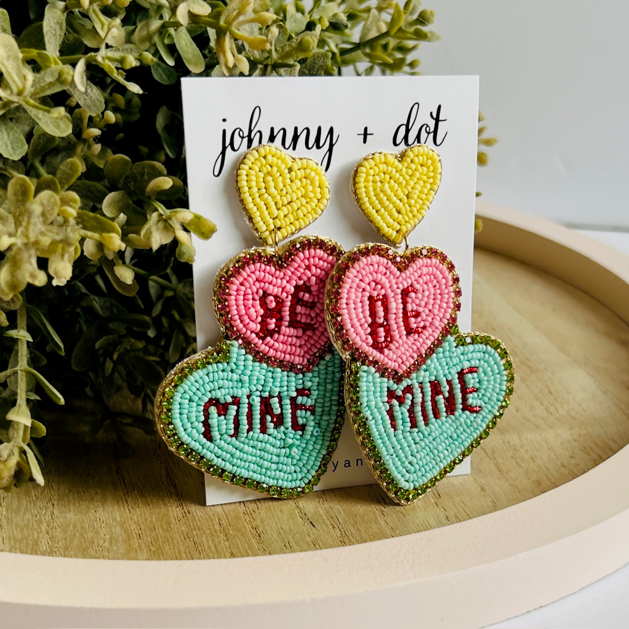 Beaded Be Mine Heart Earrings