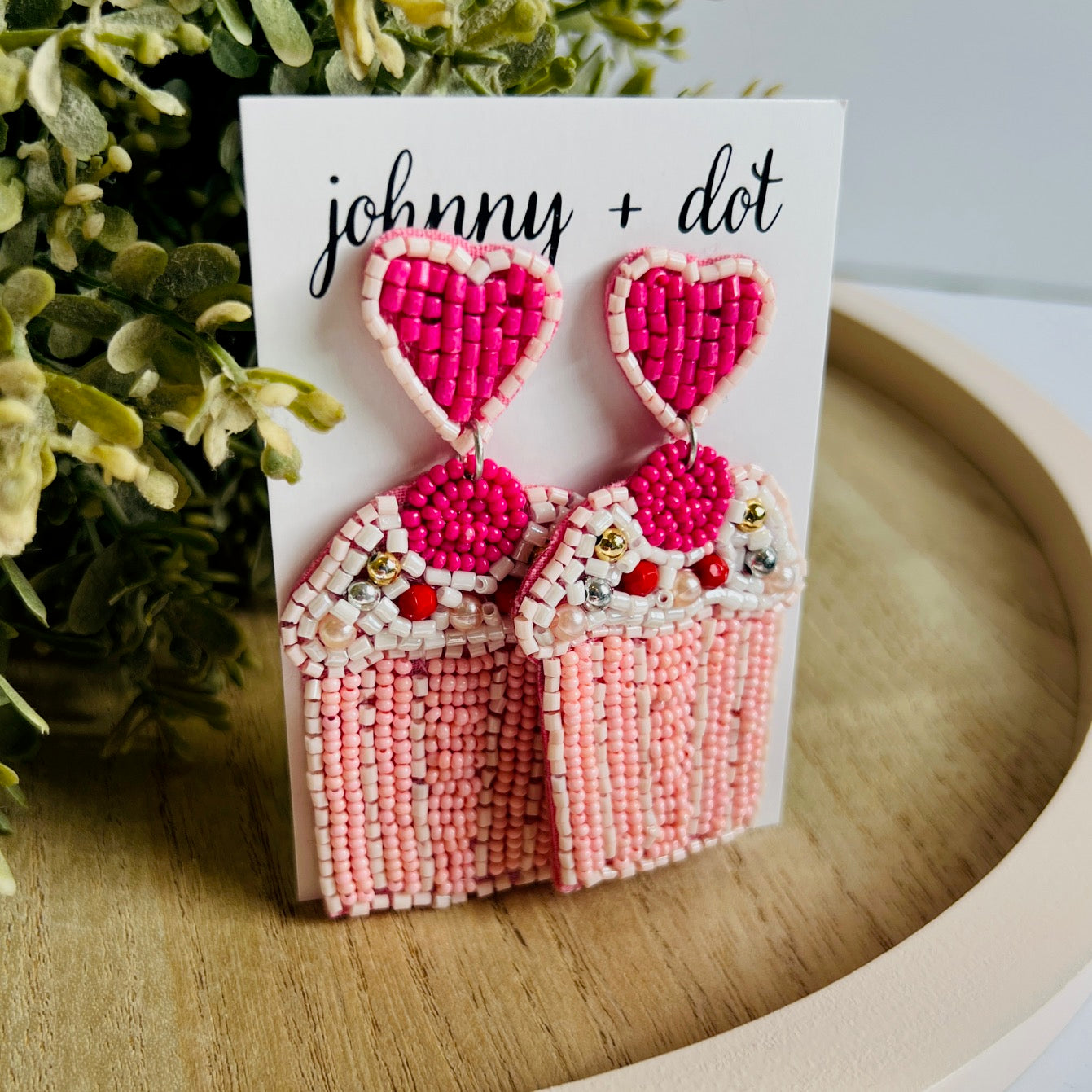 Beaded Pink Cupcake Earrings