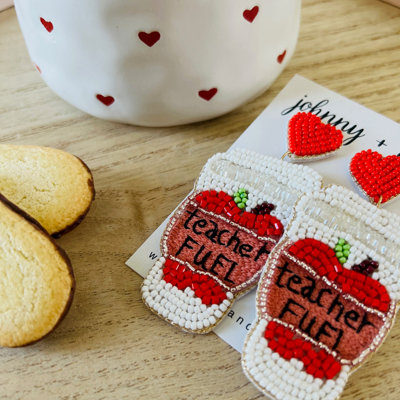 Beaded Teacher Fuel Coffee Cup Earrings