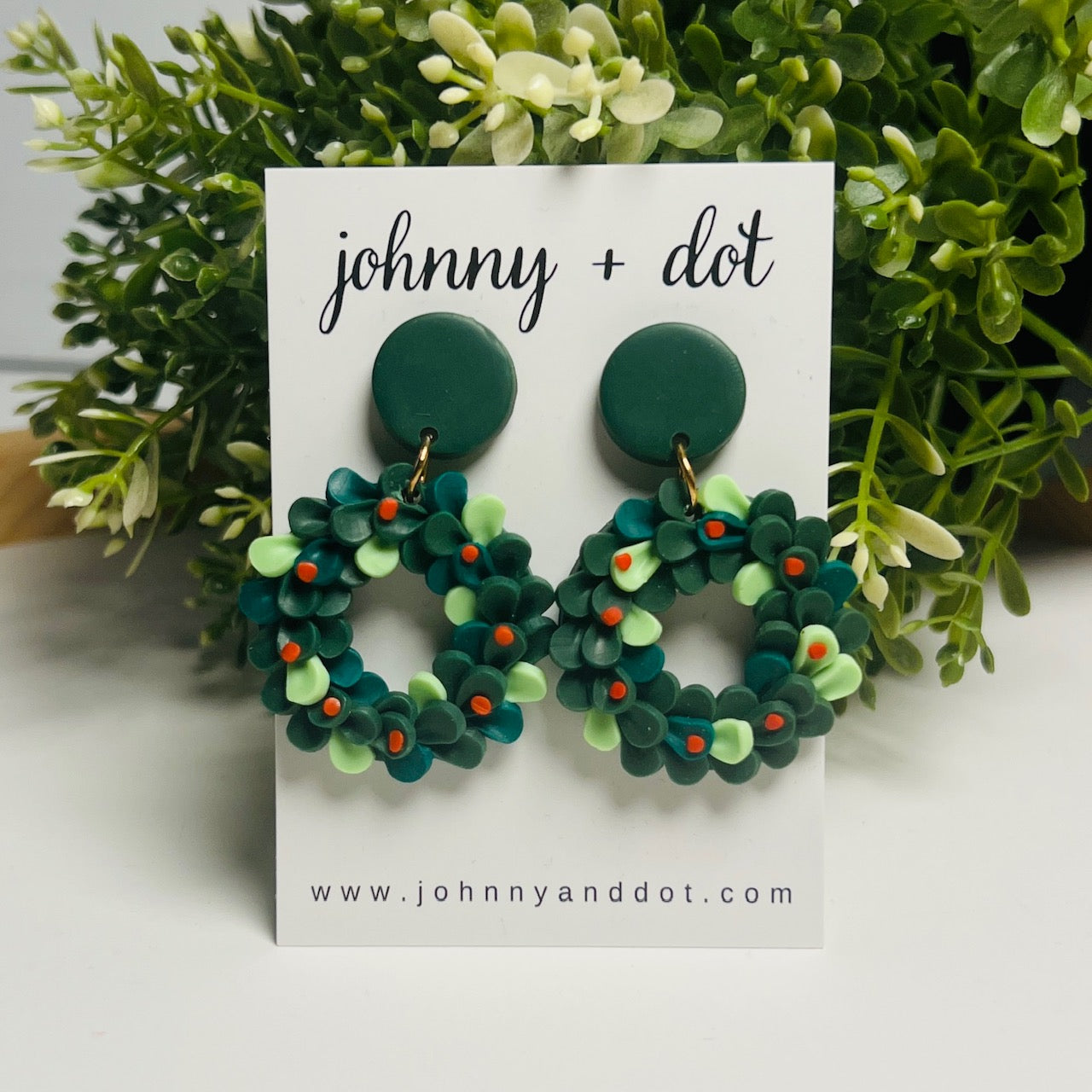Evergreen Wreath Clay Earrings