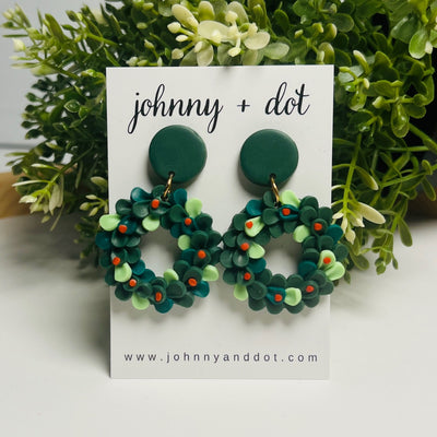 Evergreen Wreath Clay Earrings