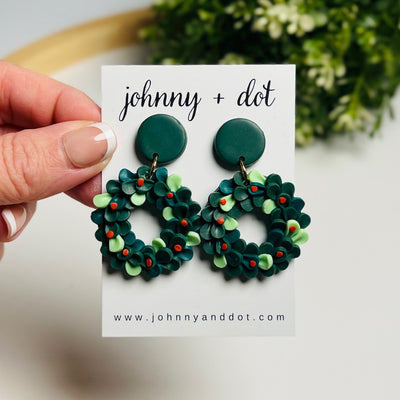 Evergreen Wreath Clay Earrings