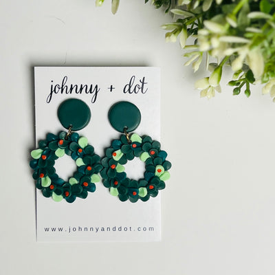 Evergreen Wreath Clay Earrings