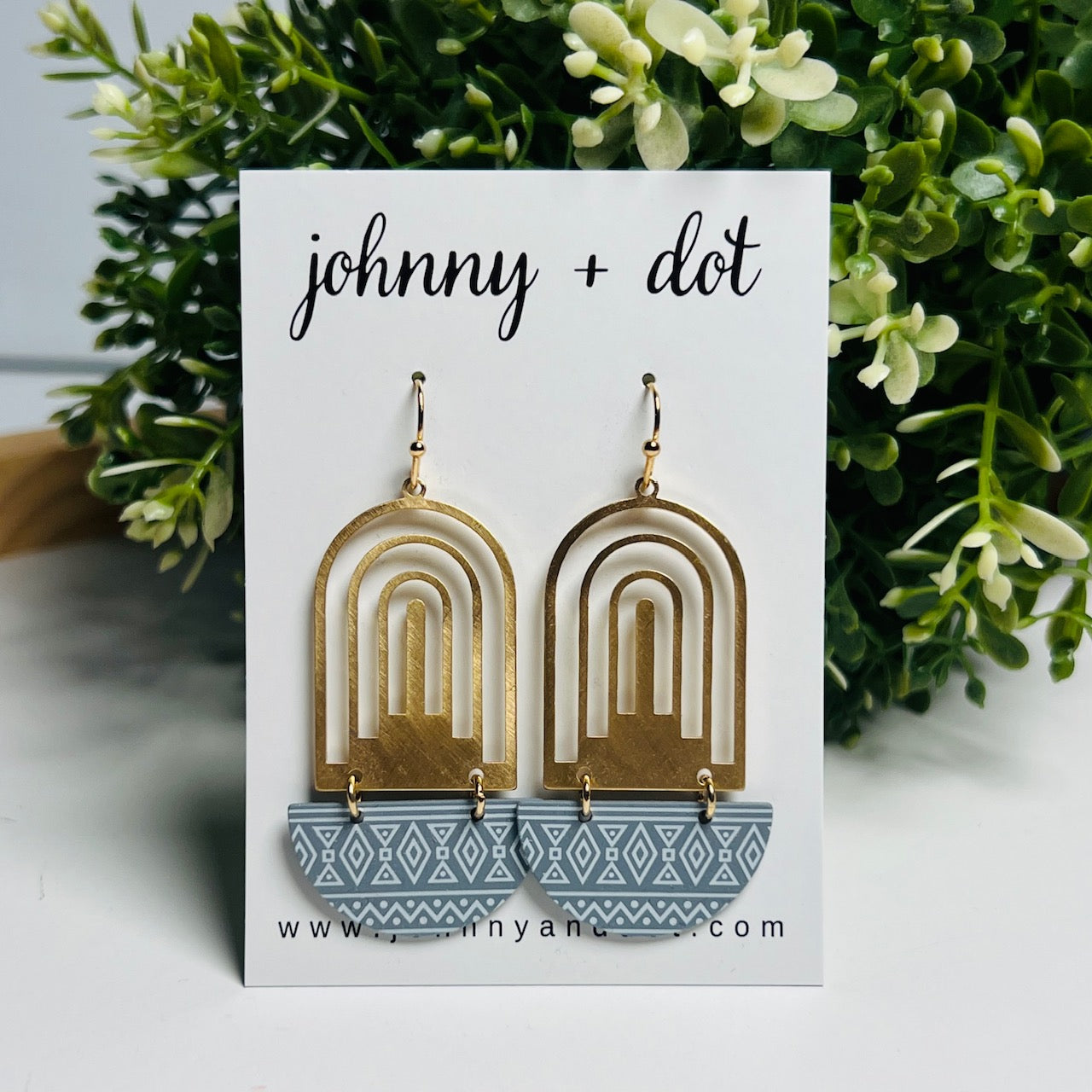 Gold Arch + Patterned Half-Moon Dangles