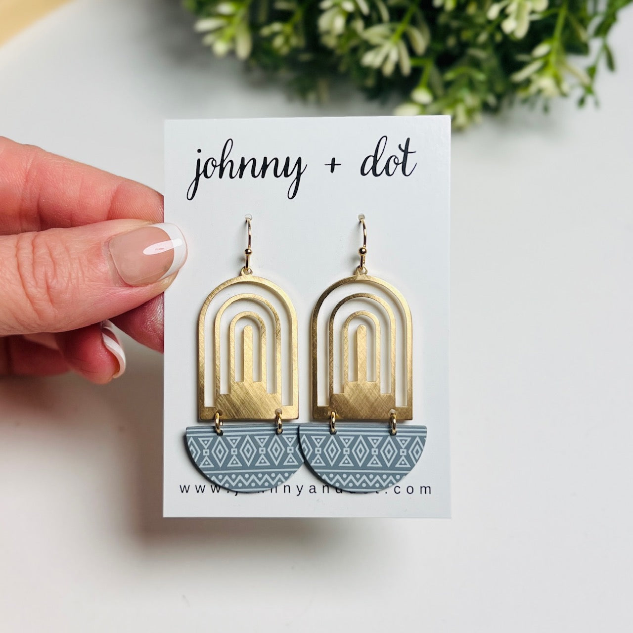 Gold Arch + Patterned Half-Moon Dangles