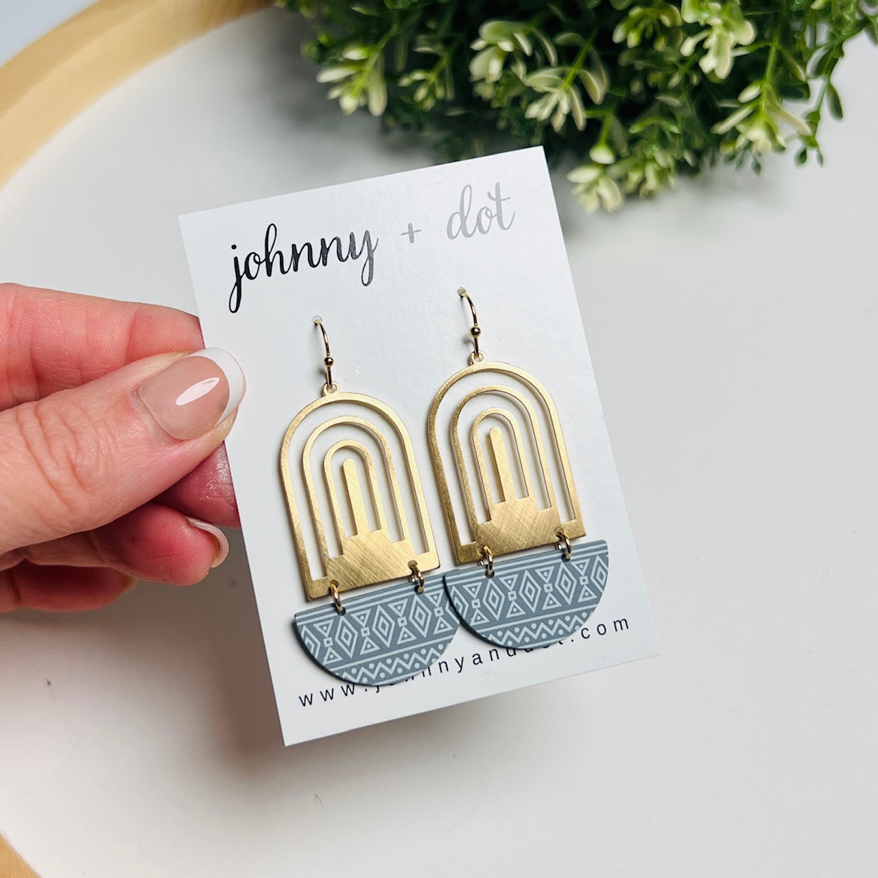 Gold Arch + Patterned Half-Moon Dangles
