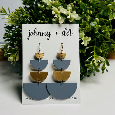 Gray + Gold Tiered Half-Moon Dangle Earrings