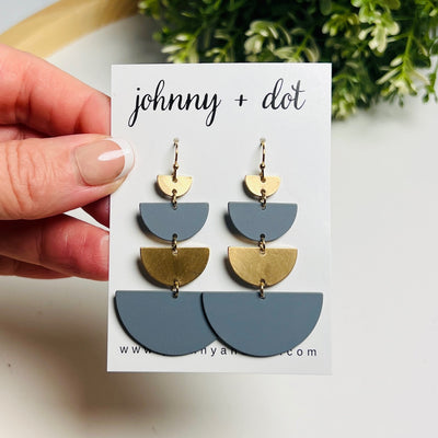 Gray + Gold Tiered Half-Moon Dangle Earrings
