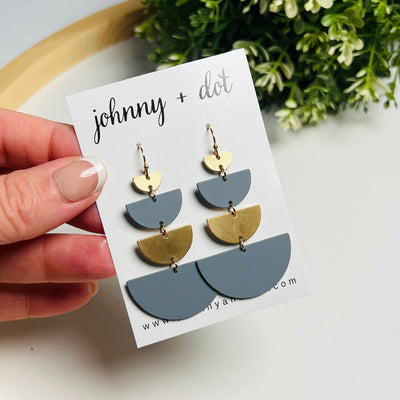 Gray + Gold Tiered Half-Moon Dangle Earrings