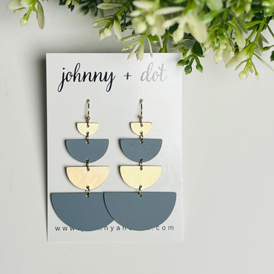 Gray + Gold Tiered Half-Moon Dangle Earrings