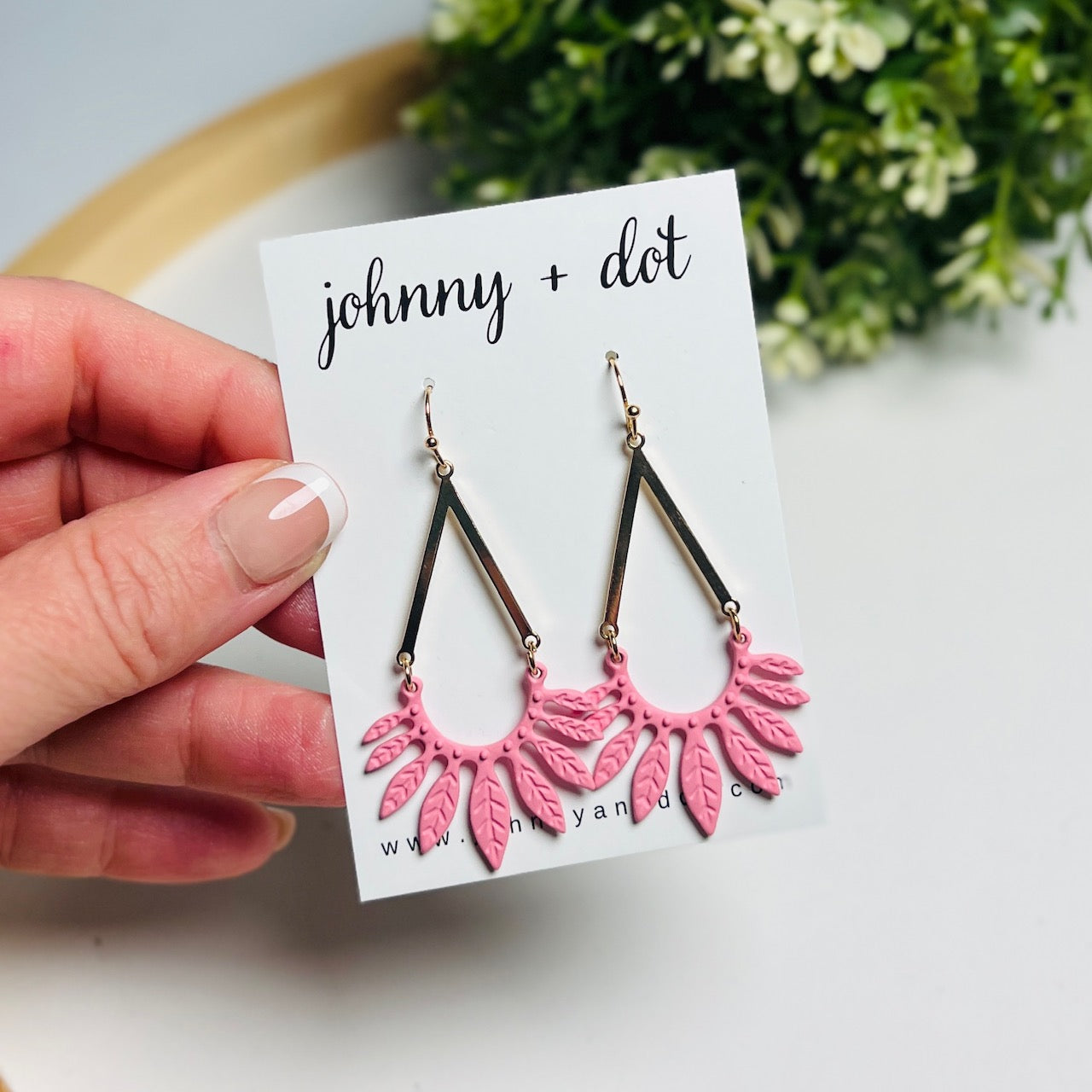 Pink Leaf Fan Drop Earrings
