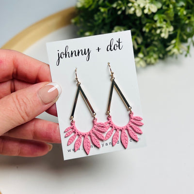 Pink Leaf Fan Drop Earrings