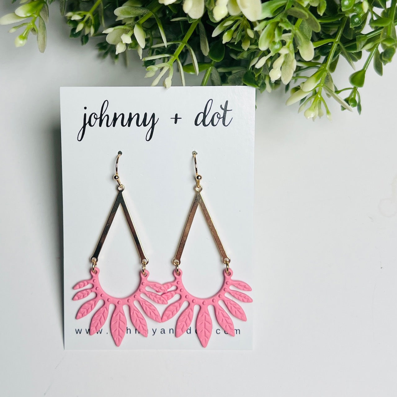 Pink Leaf Fan Drop Earrings