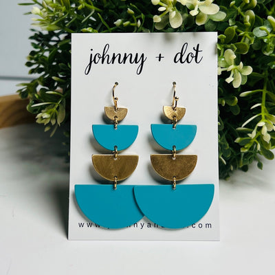 Teal + Gold Tiered Half-Moon Dangle Earrings