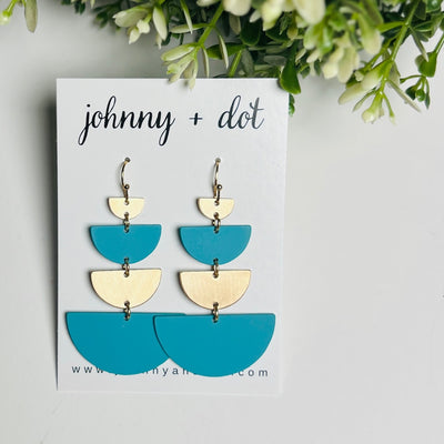 Teal + Gold Tiered Half-Moon Dangle Earrings