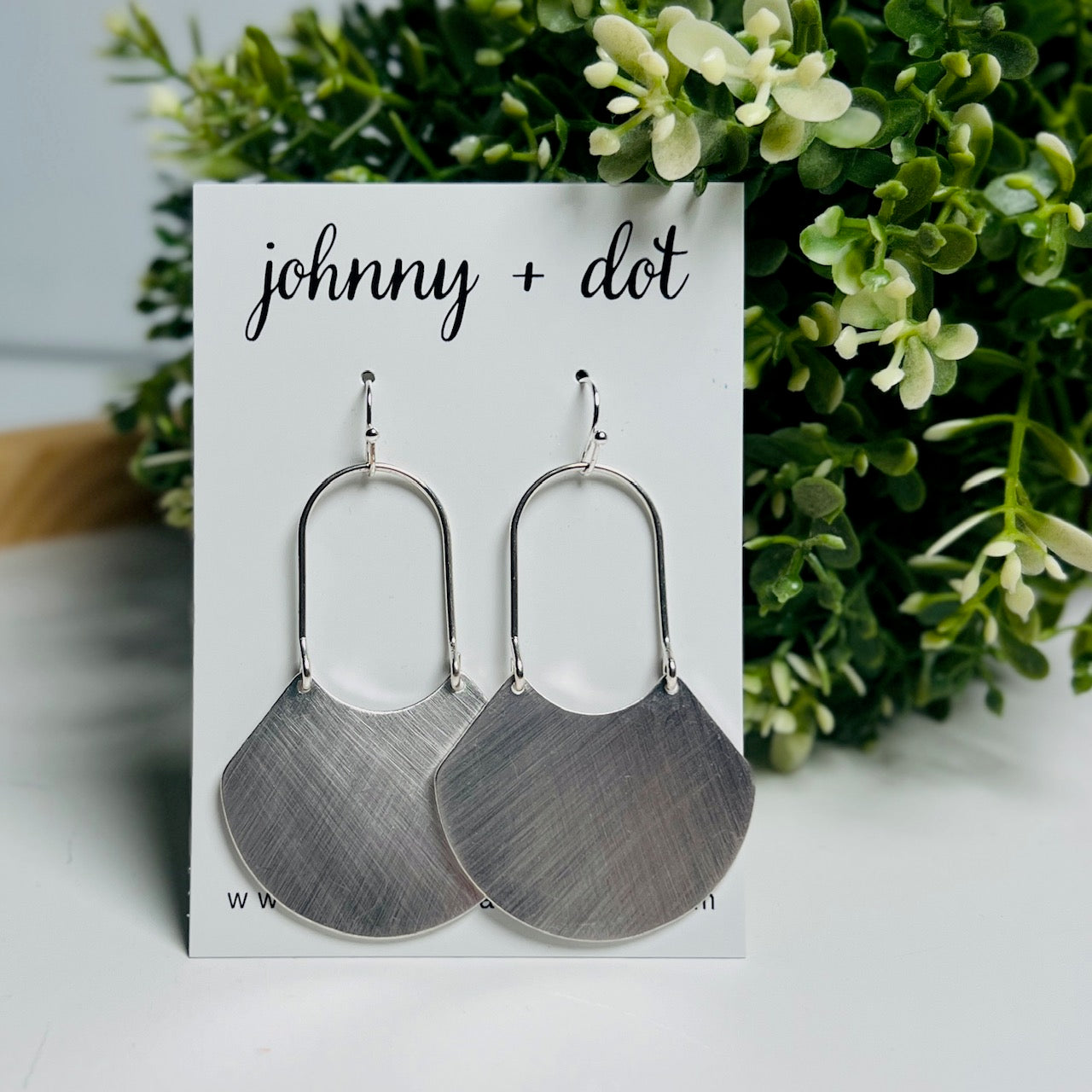 Brushed Silver Fan Dangle Earrings