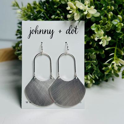 Brushed Silver Fan Dangle Earrings