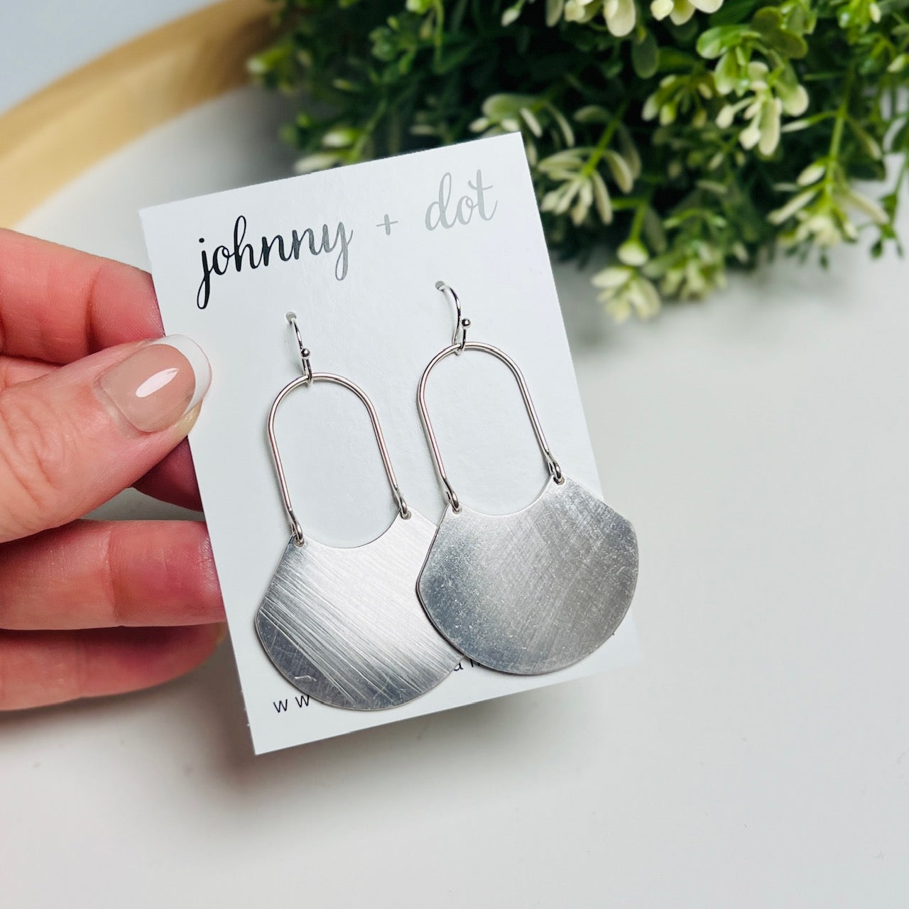 Brushed Silver Fan Dangle Earrings