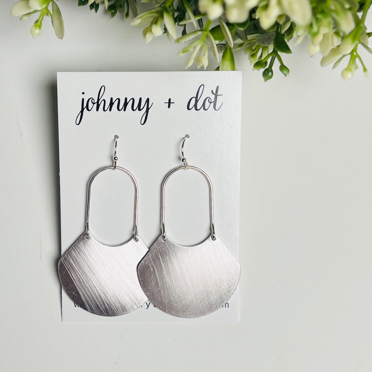 Brushed Silver Fan Dangle Earrings