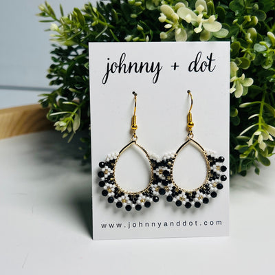 Black + White Beaded Mini Teardrop Earrings